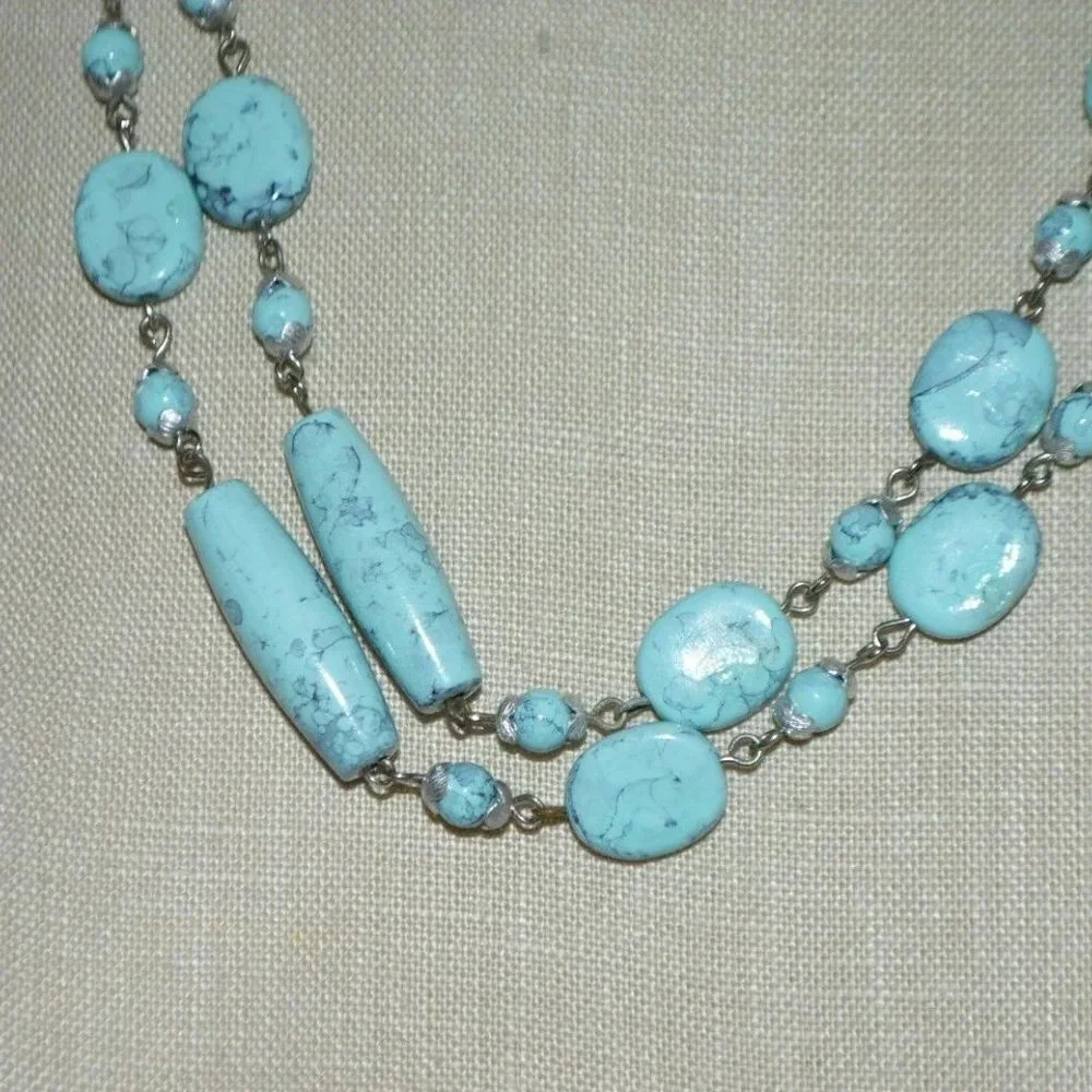 Faux Turquoise Acrylic Bead Long Dangle Necklace - Picture 3 of 4